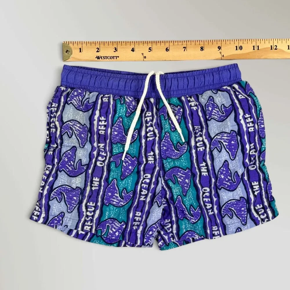 Vtg Oshkosh B'gosh Boys Swimming Trunks Trusts Tide Tag Purple Blue Size 3T